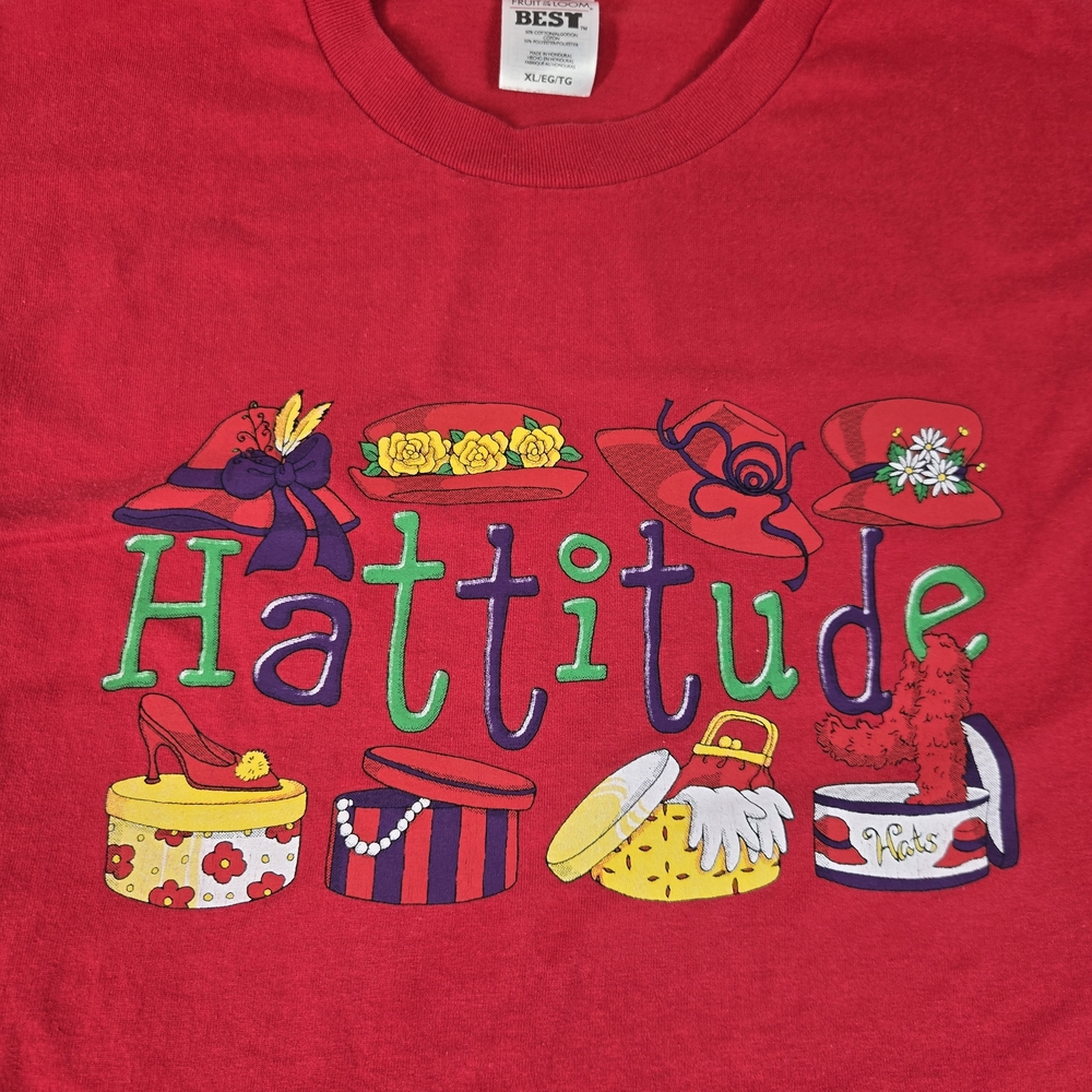 Hattitude T Shirt Womens XL Red Fruit Of‎ The Loom Best Hats Graphic Print